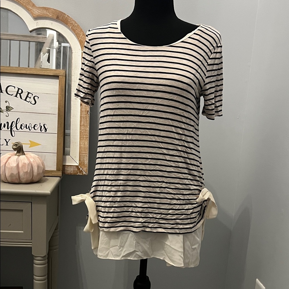 Moa Moa Black and White Striped Short Sleeve Top dry goods